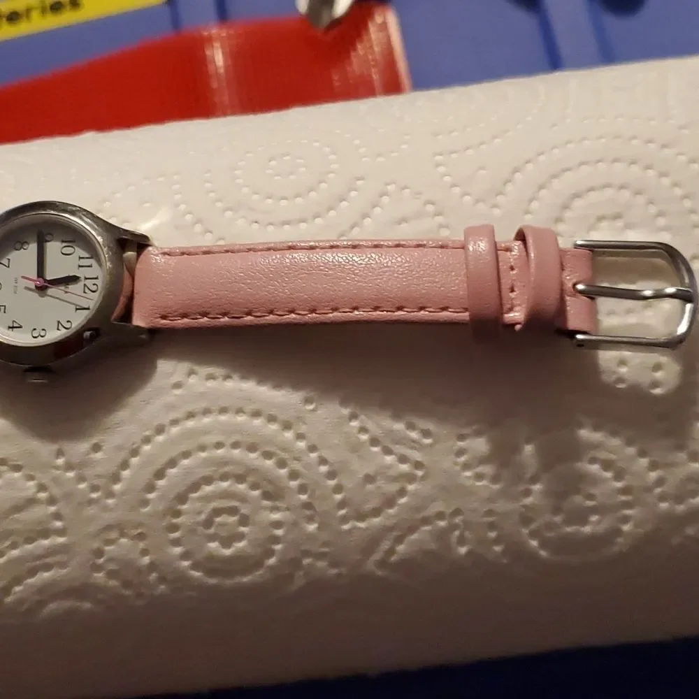 TIMEX T79081 Easy Read Women's or Kids Silver Face Watch Pink Vegan Leather Band